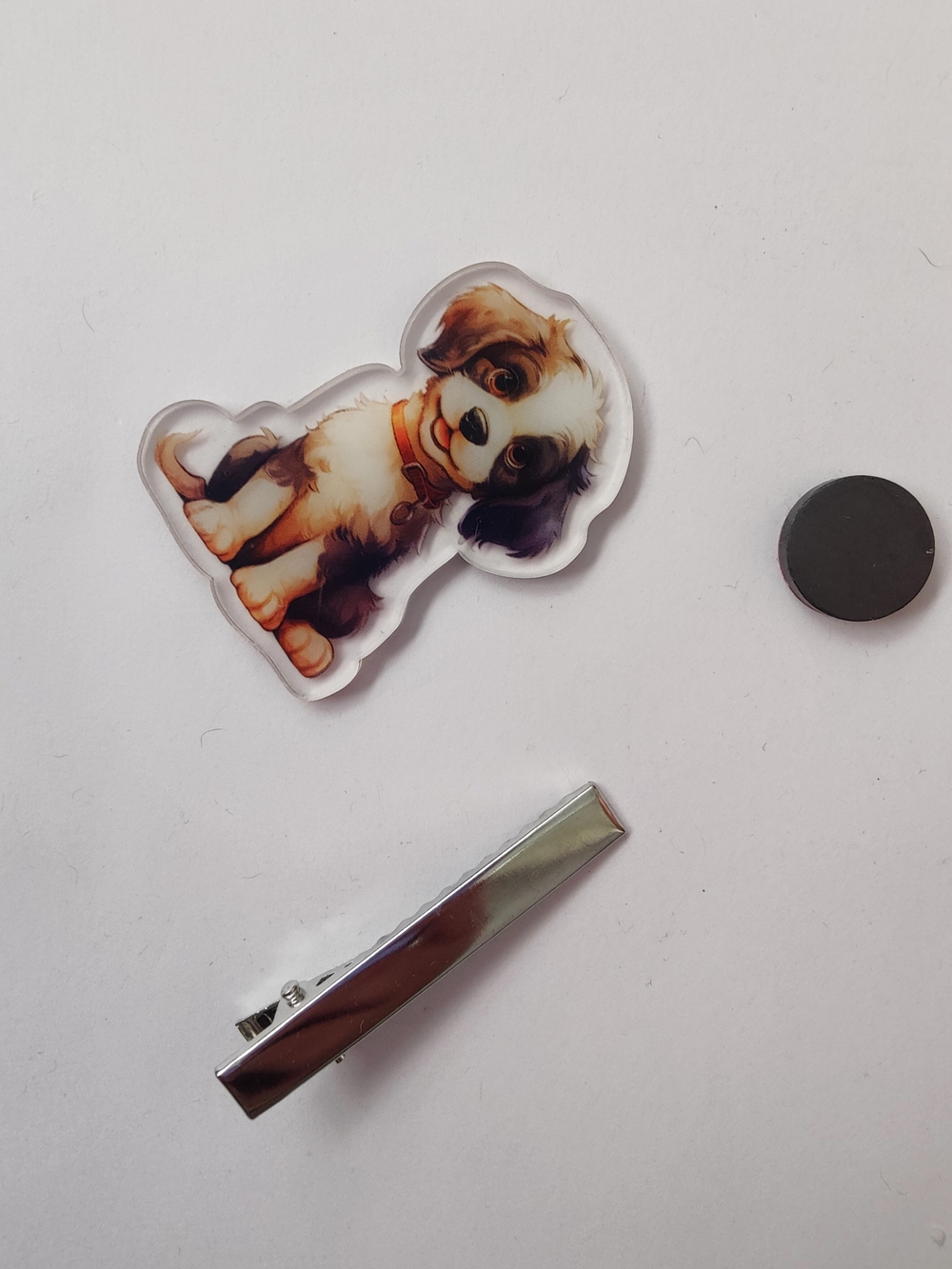 Custom Handmade Character Magnet or Hair Clip- Puppy